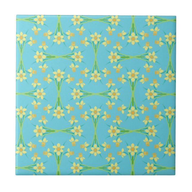 Azulejo De Cerámica Spring Sunshine Daffodils Sky Blue Ceramic Tile (Frente)