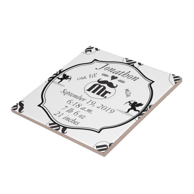 Azulejo De Cerámica Sr. Mustache Lil Man Baby Boy Stats (Lado)