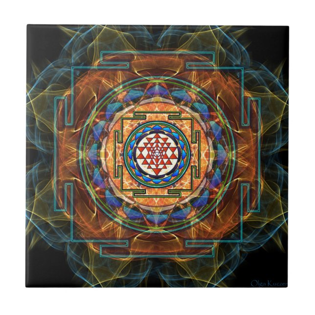 Azulejo De Cerámica Sri Yantra - geometría sagrada (Frente)