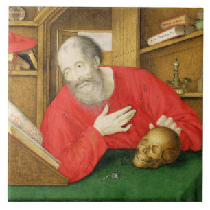Azulejo De Cerámica St Jerome en su estudio, 1650 (bodycolour y w/c
