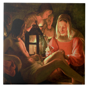 Azulejo De Cerámica St. Sebastian tendido por la mujer santa (el