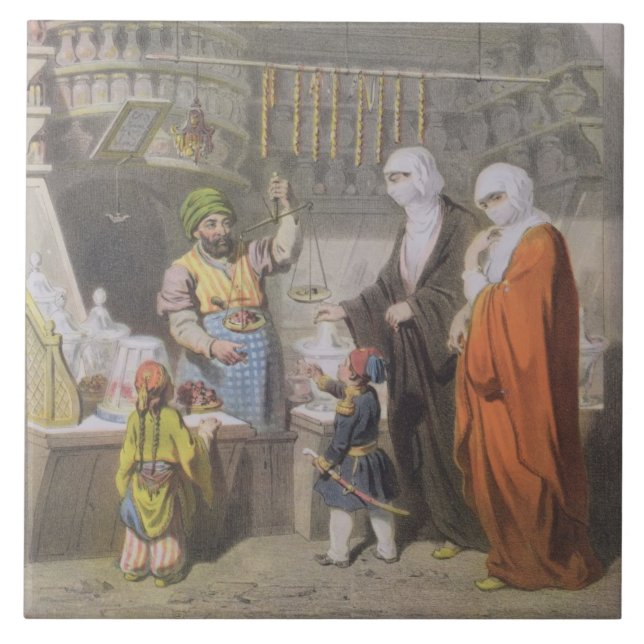 Azulejo De Cerámica Stallholder que vende las delicadezas (Frente)