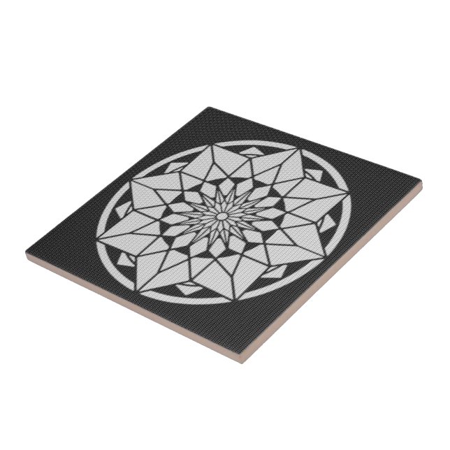 Azulejo De Cerámica Star Mandala tejiendo blanco y negro (Lado)