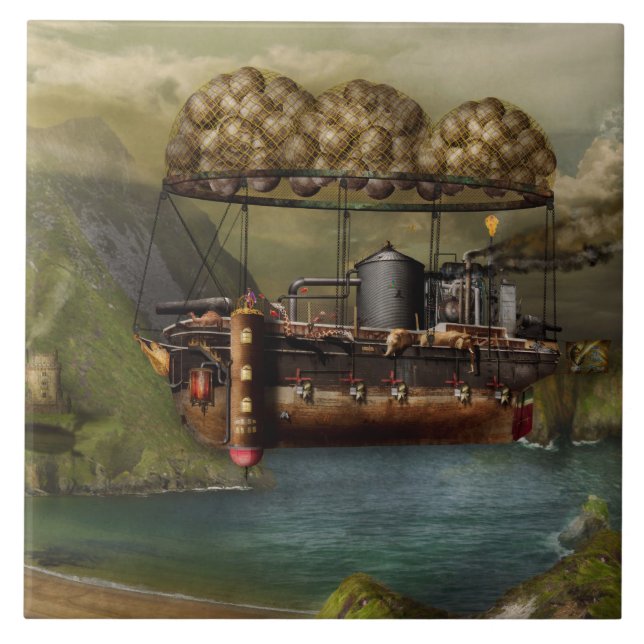 Azulejo De Cerámica Steampunk - Dirigible - El Arca de Noé original (Frente)