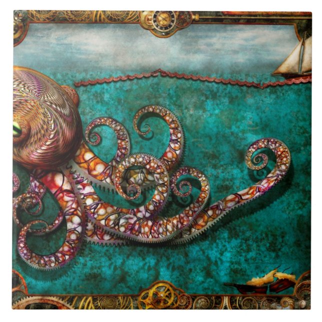 Azulejo De Cerámica Steampunk - La historia del Kraken (Frente)