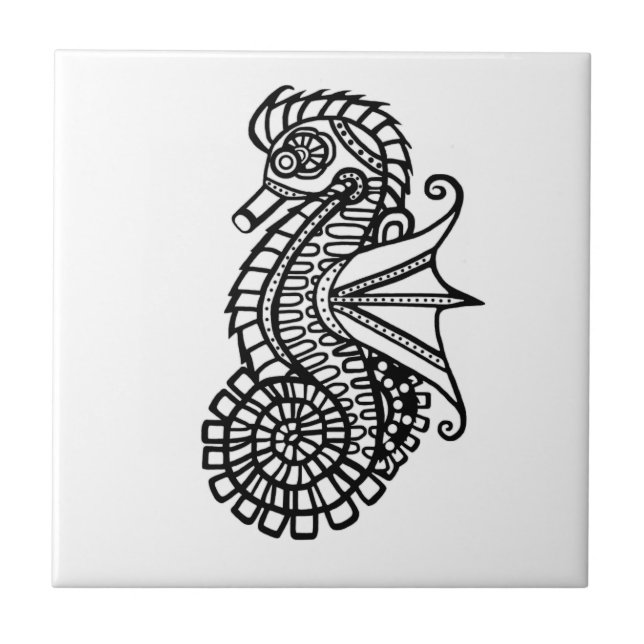 Azulejo De Cerámica Steampunk Seahorse Stencil (Frente)