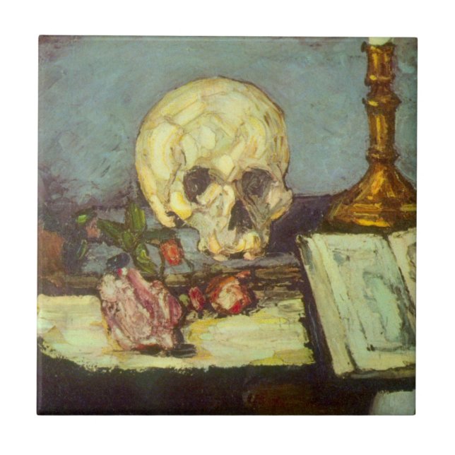 Azulejo De Cerámica Still Life w Skull, Candle, Libro de Paul Cezanne (Frente)