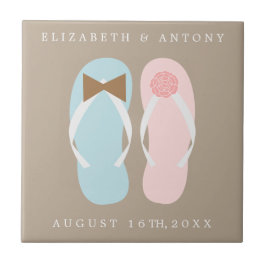 Azulejo De Cerámica Su y su Flip Flops Beach Wedding