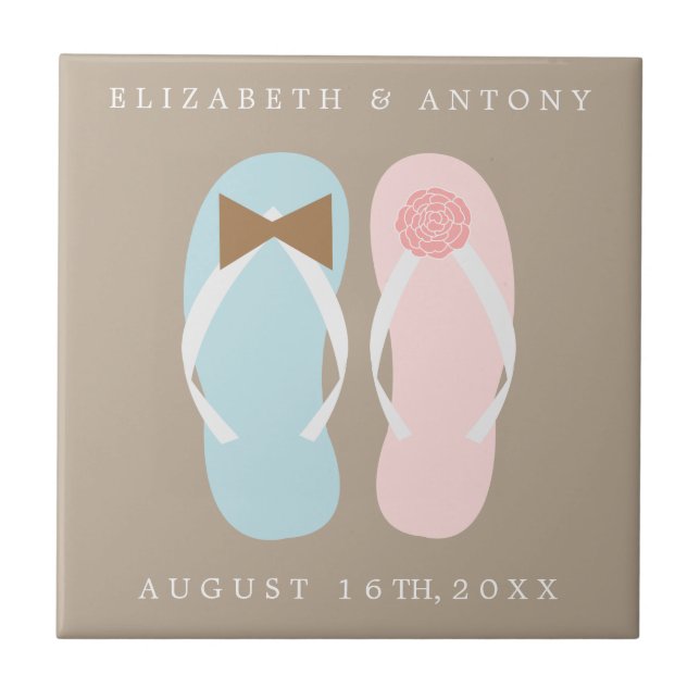 Azulejo De Cerámica Su y su Flip Flops Beach Wedding (Frente)