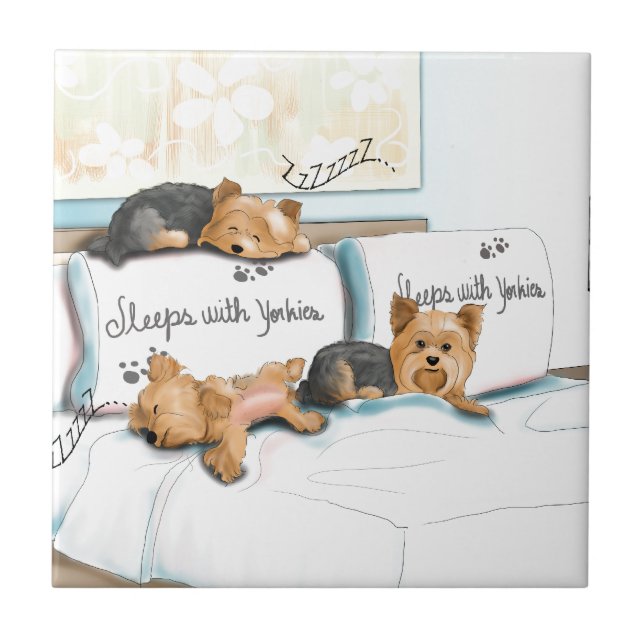 Azulejo De Cerámica Sueños con Yorkies de Catia Cho (Frente)