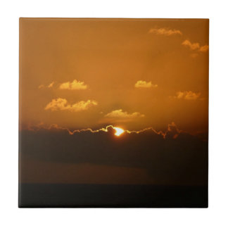 Azulejo De Cerámica Sun Behind Clouds I Naranja Sunset Photo