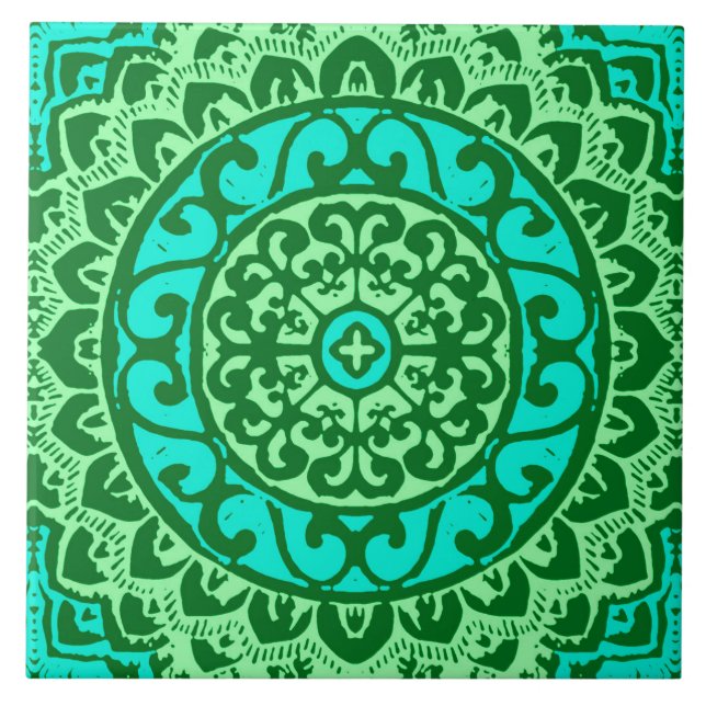 Azulejo De Cerámica Sun Mandala Batik del Suroeste, Lime Green (Frente)