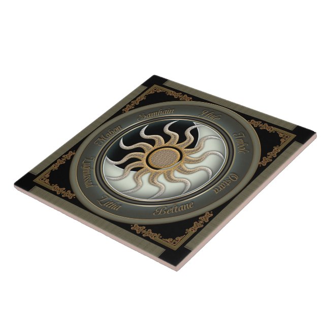 Azulejo De Cerámica Sun y rueda del Pagan de la luna (Lado)