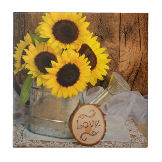 Azulejo De Cerámica Sunflowers and Garden Waters Can Barn Boda