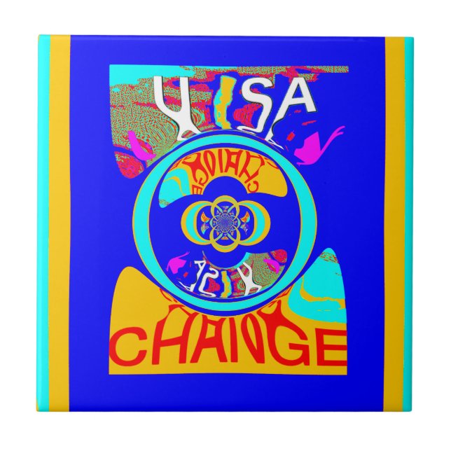 Azulejo De Cerámica Surco psicodélico: energía abstracta de arte pop (Frente)