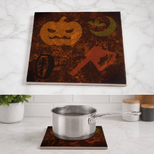 Azulejo De Cerámica Sustos de Halloween sobre fondo espeluznante