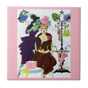 Azulejo De Cerámica Susurros celosos en el oído de Gloria en 1956