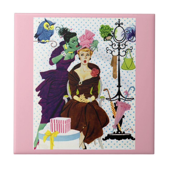 Azulejo De Cerámica Susurros celosos en el oído de Gloria en 1956 (Frente)