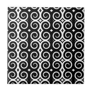 Azulejo De Cerámica Swirls distintivos negros (en blanco)