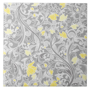 Azulejo De Cerámica Swirly amarillo y gris moderno floral
