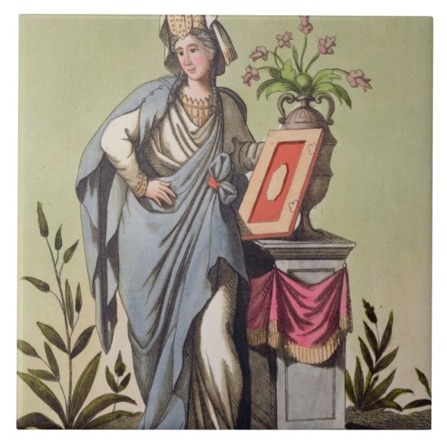 Azulejo De Cerámica Sybil de Cumae, no. 16 de "Roma antigua", engrav (Frente)