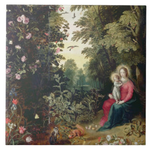 Azulejo De Cerámica T32789 Madonna y el niño en un paisaje (el panel