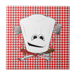 Azulejo De Cerámica Tabla de picnic con Gorra Chef con herramientas de