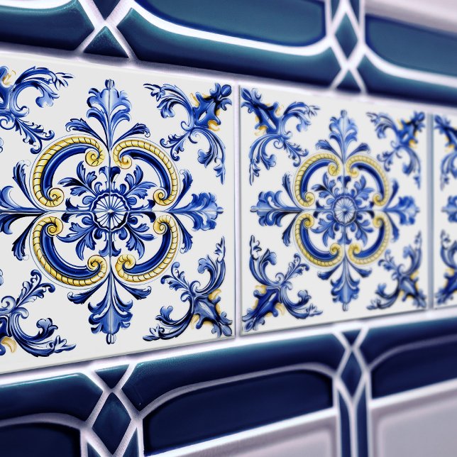 Azulejo de cerámica Talavera azul y amarillo (Subido por el creador)