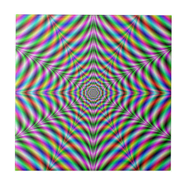 Azulejo De Cerámica Talla web psicodélica de doce puntas (Frente)