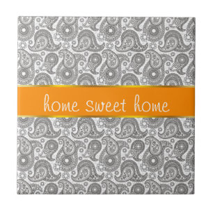 Azulejo De Cerámica Tangerine Black Paisley