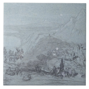 Azulejo De Cerámica Taormina, de "vistas de Sicilia" (tiza y aguazo