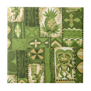 Azulejo De Cerámica Tapa hawaiano del vintage de Pomaika'i Tiki