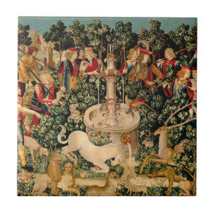 Azulejo De Cerámica Tapices de Unicornio Medieval Impreso: Met Cloiste