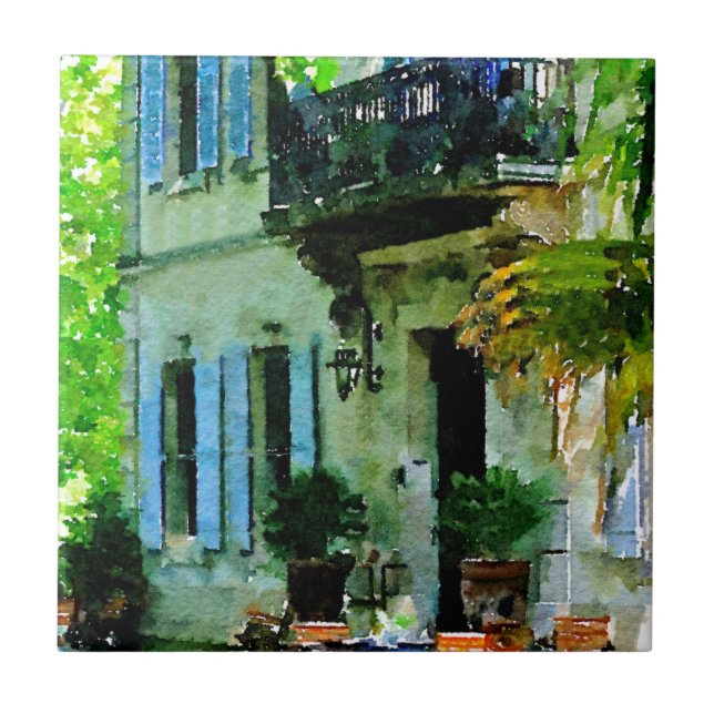 Azulejo De Cerámica Tarde en el café francés (Frente)