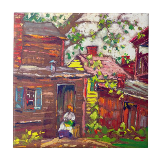 Azulejo De Cerámica Tarea 1910 de la tarde (Frente)