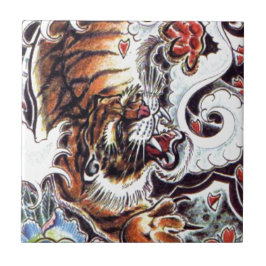 Azulejo De Cerámica Tatuaje del tigre japonés