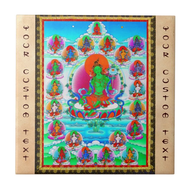 Azulejo De Cerámica Tatuaje tibetano oriental fresco de Tara del verde (Frente)