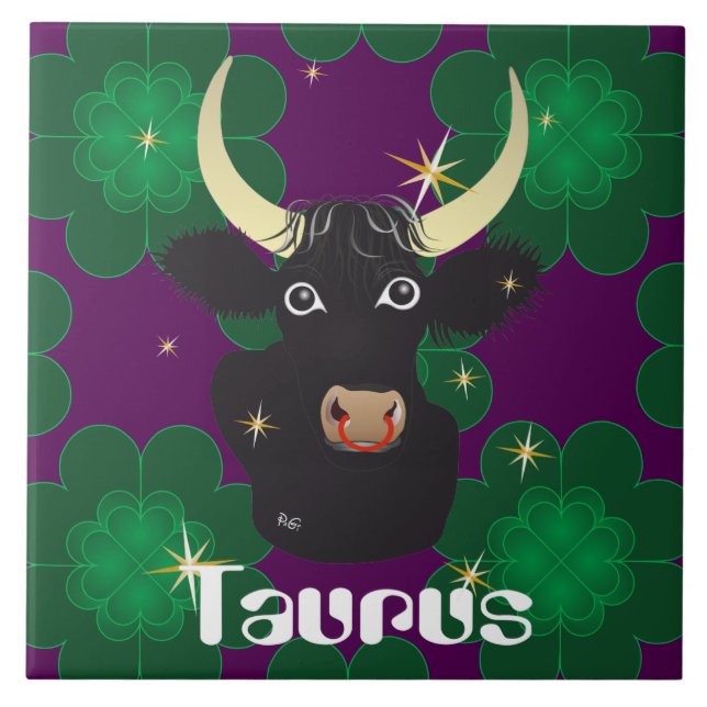 Azulejo De Cerámica Taurus el abril 21 to May 20 Tile (Frente)