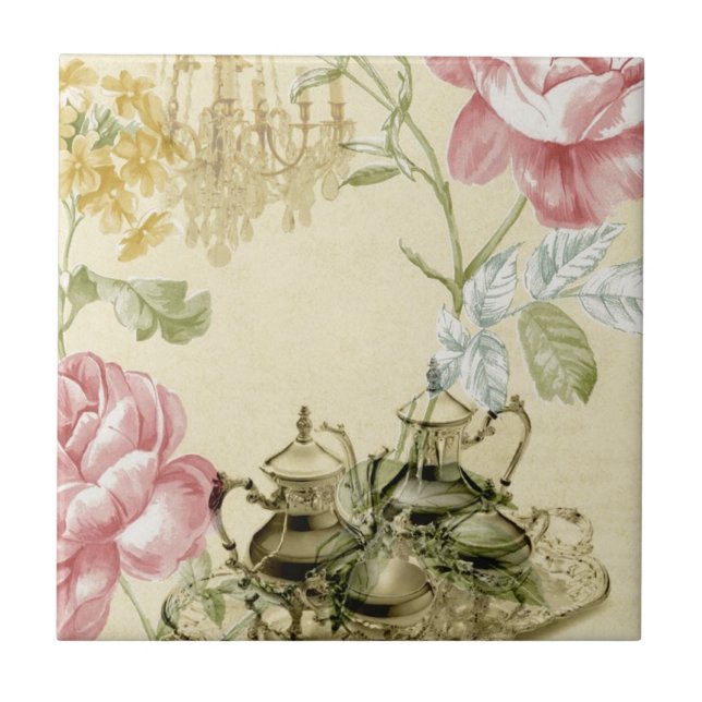 Azulejo De Cerámica Teacup Teapot Paris Tea Fiesta (Frente)