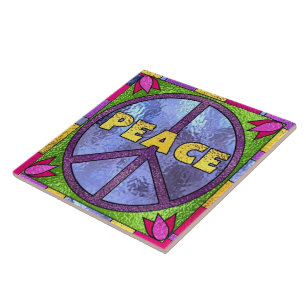 Azulejo De Cerámica Tela de signo de paz de cristal falso
