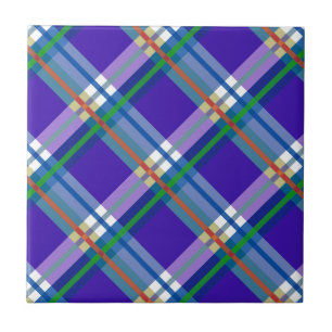 Azulejo De Cerámica Telas escocesas, controles, tartanes azules