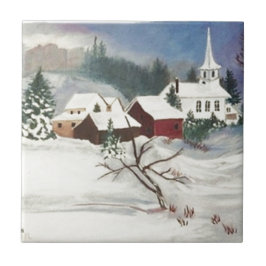 Azulejo De Cerámica Temporada de Navidades de Winter Snow Chapel