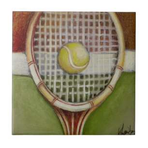 Azulejo De Cerámica Tenis Racket con bolas en pista
