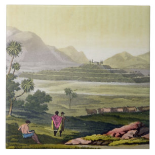 Azulejo De Cerámica Teocalli, el gran templo en Tenochtitlan, México