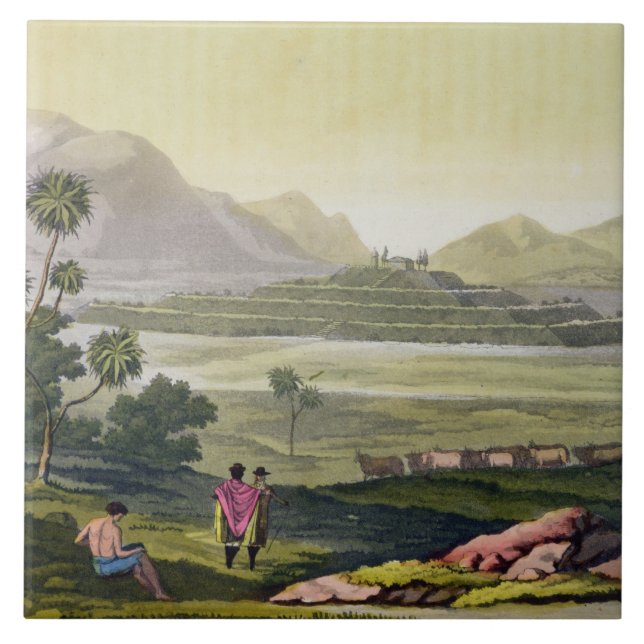 Azulejo De Cerámica Teocalli, el gran templo en Tenochtitlan, México (Frente)