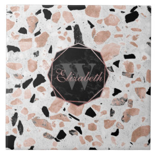 Azulejo De Cerámica Terrazzo abstracto de mármol vintage de rosa clási