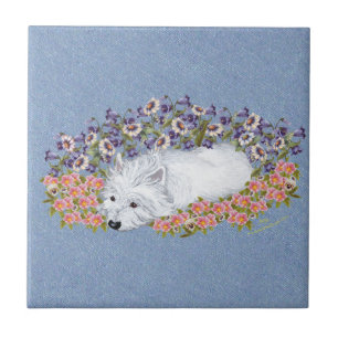Azulejo De Cerámica Terrier West Highland Blanco Reposo