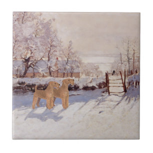 Azulejo De Cerámica Terriers Irlandeses en Invierno