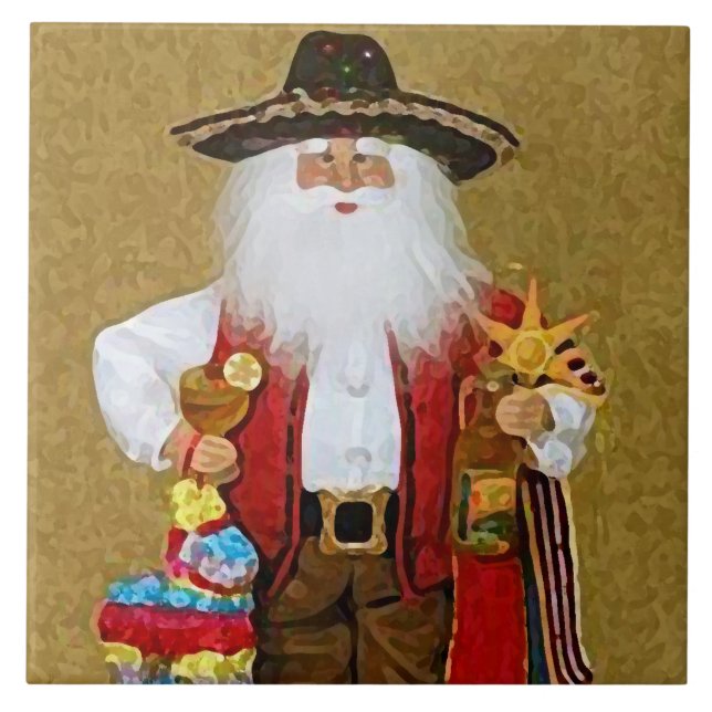 Azulejo De Cerámica Texan al sudoeste mexicano hispánico Papá Noel (Frente)
