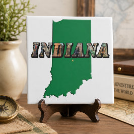Azulejo De Cerámica Texto de imagen del mapa del estado de Indiana